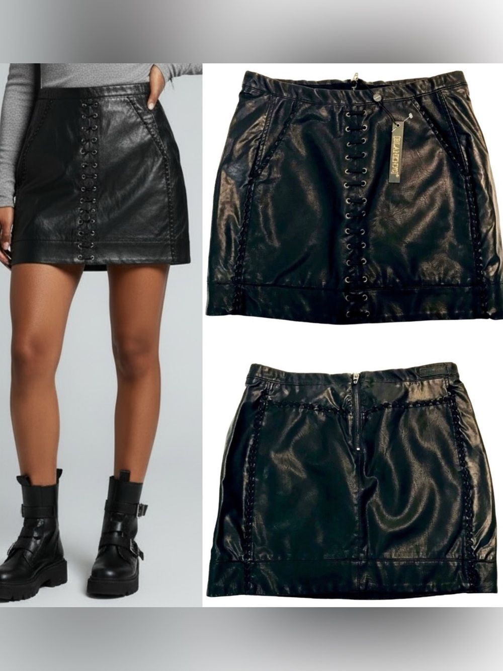 Blank NYC Black Vegan Leather Skirt Sz.6/28 NWT Matrix Moto